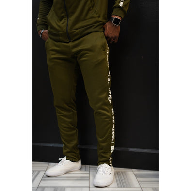 TRACK PANTS WITH BRANDED PANEL  - OLIVE