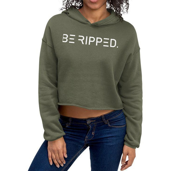 WOMEN'S CROPPED FLEECE HOODIE - OLIVE-BE RIPPED FITS