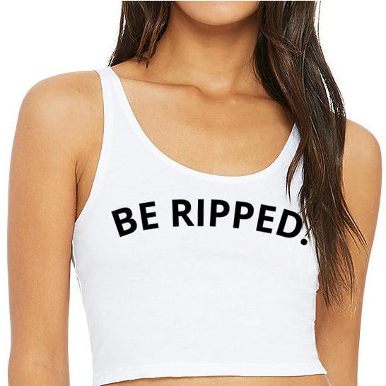 WOMEN'S CROPPED TANK - WHITE-BE RIPPED FITS